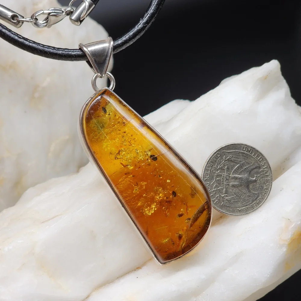 Amber Jewelry Sterling Silver 925 Natural AMBER Pendant Leather Necklace
